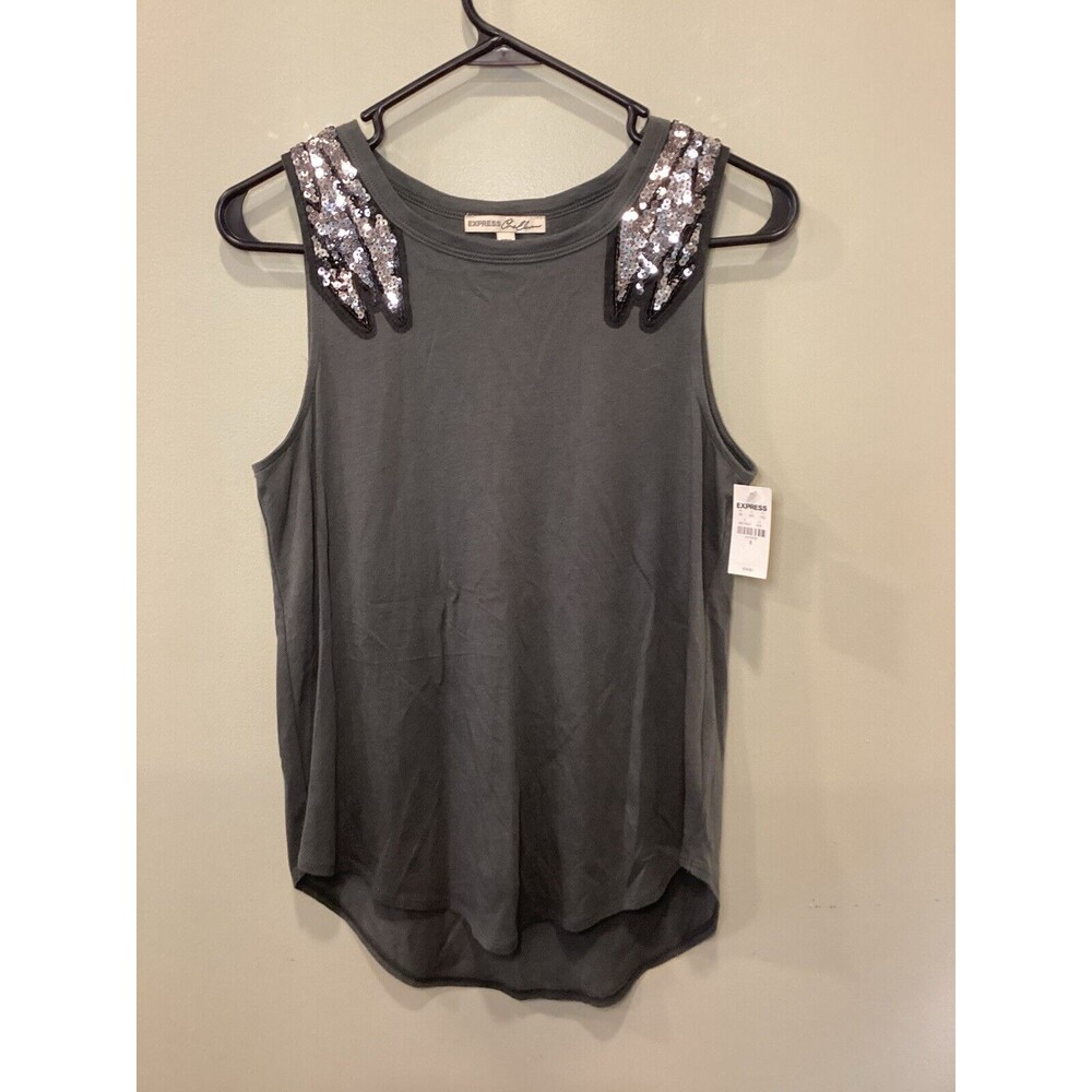 Express Gray Sequin Front & Back Tank Top NWT Size S MSRP $39